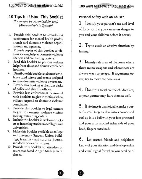 100 Ways to Leave an Abusive Lover booklet by Lynn Melville