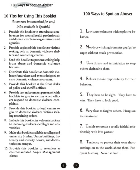 100 Ways to Spot an Abuser booklet by Lynn Melville